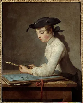 Young cartoonist carving his pencil. Painting by Jean Baptiste Simeon Chardin (1699-1779) Young cartoonist carving his pencil. Painting by Jean Baptiste Simeon Chardin (1699-1779)