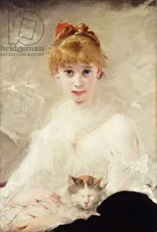 Young Girl with Cat; La Jeune Fille au Chat, (oil on canvas) Young Girl with Cat; La Jeune Fille au Chat, (oil on canvas)