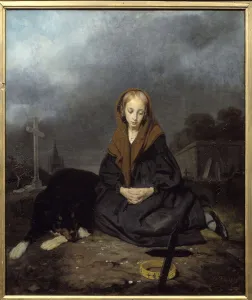 Young girl at the cemetery Painting by Octave Tassaert (1800-1874) 1840 Sun Young girl at the cemetery Painting by Octave Tassaert (1800-1874) 1840 Sun