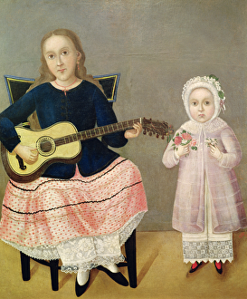 Young Girl with a Guitar and Child with a Bouquet (oil on canvas) Young Girl with a Guitar and Child with a Bouquet (oil on canvas)