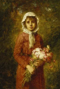 A Young Girl Holding a Bouquet of Flowers, (oil on canvas) A Young Girl Holding a Bouquet of Flowers, (oil on canvas)