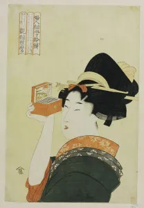 A young girl looking through a Nozoki Megane, Magic Lantern A young girl looking through a Nozoki Megane, Magic Lantern