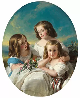 Three Young Girls from the Chateaubourg Family, 1850 (oil on canvas)