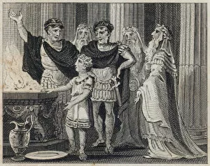 Young Hannibal swearing enmity to the Romans (engraving)