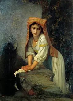 Laundry Gallery: Young lavandiere Painting by Ernest Hebert (1817-1908) 19th century Sun