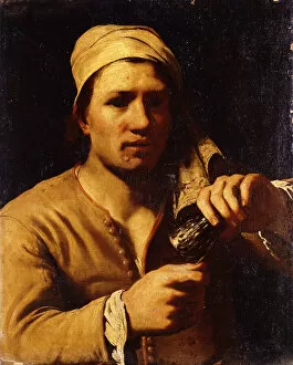 Artist Flemish Gallery: A Young Man in a Turban holding a Roemer: The Fingernail Test, (oil on canvas)
