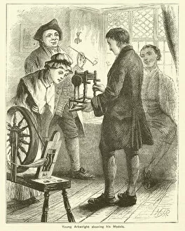 Boys Own Gallery: Young Richard Arkwright showing his models (engraving)
