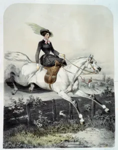 A Young Rider in the Amazon Jumping a Barriere Lithography by Ange Louis Jawe Lange A Young Rider in the Amazon Jumping a Barriere Lithography by Ange Louis Jawe Lange