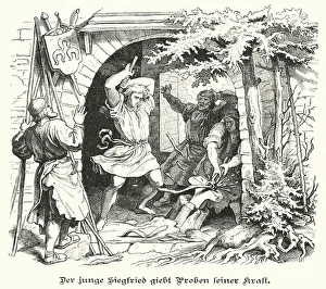 The young Siegfried gives proof of his strength (engraving) The young Siegfried gives proof of his strength (engraving)