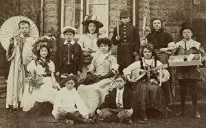 Young theatrical troupe (b/w photo)