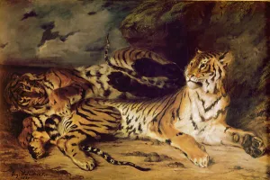 Young tiger playing with his mother, 1830 (oil on canvas) Young tiger playing with his mother, 1830 (oil on canvas)