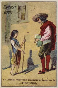 The young vagabond Claude Lorrain is met in Rome by the painter Rossi (chromolitho) The young vagabond Claude Lorrain is met in Rome by the painter Rossi (chromolitho)