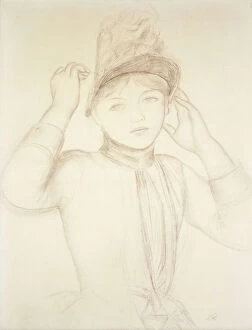 Good Looking Gallery: Young Woman Arranging her Hat; Jeune Fille Arrangeant son Chapeau, c