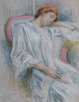 American Art Gallery: A Young Woman Asleep in a Chair, 19th century (pastel on paper)