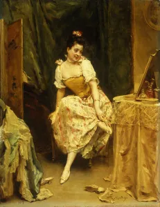 Dressing Room Gallery: Young Woman at a Dressing Table, (oil on canvas)