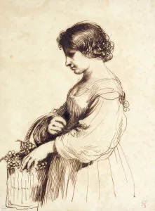 A Young Woman Holding a Fruit Basket, (pen and brown ink) A Young Woman Holding a Fruit Basket, (pen and brown ink)