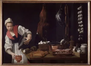Young woman in a kitchen (oil on canvas, 17th century) Young woman in a kitchen (oil on canvas, 17th century)