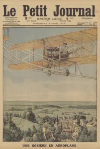 A young woman taking a flight in an aeroplane at Montferrand, France (colour litho) A young woman taking a flight in an aeroplane at Montferrand, France (colour litho)