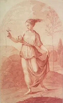 A Young Woman walking bare-footed in a Landscape (drawing) A Young Woman walking bare-footed in a Landscape (drawing)