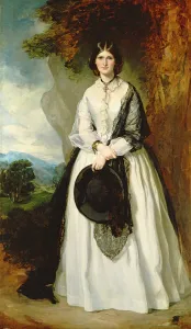 Young woman in white dress against a landscape Young woman in white dress against a landscape