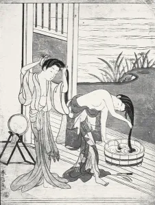 Young Women at their Toilet (woodcut) (b/w photo) Young Women at their Toilet (woodcut) (b/w photo)