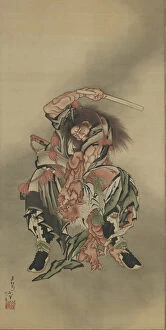 Zhong Kui (Shoki) killing a demon, Edo period (colour on silk panel)