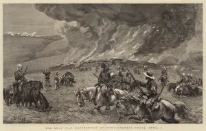 The Zulu War, Destruction of Dabulamanzi's Kraal, 4 April (engraving) The Zulu War, Destruction of Dabulamanzi's Kraal, 4 April (engraving)