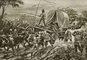 Zulu War: the Etshowe relief force crossing a stream, April 1879 (litho) Zulu War: the Etshowe relief force crossing a stream, April 1879 (litho)