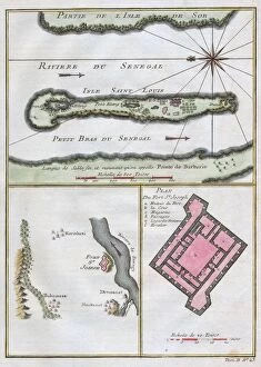 1750, Bellin Map of the Senegal, topography, cartography, geography, land, illustration