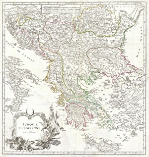 1752, Vaugondy Map of Greece, Macedonia and Albania, topography, cartography, geography 1752, Vaugondy Map of Greece, Macedonia and Albania, topography, cartography, geography