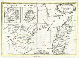 Maps Collection: 1770, Bonne Map of East Africa, Madagascar, Isle Bourbon and Mauritius, Mozambique