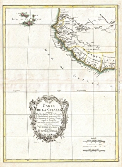 1771, Bonne Map of the Guinea Coast of West Africa and the Cape Verde Islands, Rigobert 1771, Bonne Map of the Guinea Coast of West Africa and the Cape Verde Islands, Rigobert