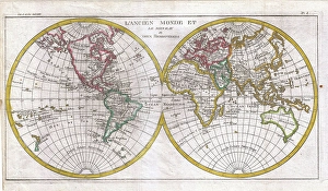 1780, Raynal and Bonne Map of the Two Hemispheres, Rigobert Bonne 1727 - 1794, one 1780, Raynal and Bonne Map of the Two Hemispheres, Rigobert Bonne 1727 - 1794, one