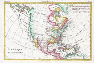 1780, Raynal and Bonne Map of North America, Rigobert Bonne 1727 - 1794, one of the 1780, Raynal and Bonne Map of North America, Rigobert Bonne 1727 - 1794, one of the