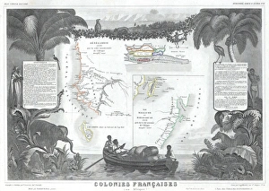 1848, Levasseur Map of Senegal, Gambia and Madagascar, topography, cartography, geography 1848, Levasseur Map of Senegal, Gambia and Madagascar, topography, cartography, geography