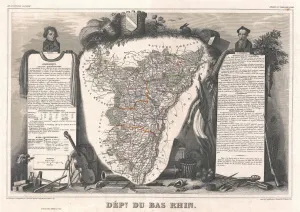 1852, Levasseur Map of the Department Du Bas Rhin, France, Strasbourg, Alsace Wine Region 1852, Levasseur Map of the Department Du Bas Rhin, France, Strasbourg, Alsace Wine Region
