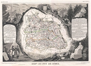 1852, Levasseur Map of the Department Du Puy de Dome, France, topography, cartography 1852, Levasseur Map of the Department Du Puy de Dome, France, topography, cartography