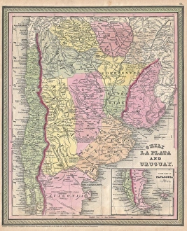 1853, Mitchell Map of Argentina, La Plata , Uruguay and Chili, topography, cartography 1853, Mitchell Map of Argentina, La Plata , Uruguay and Chili, topography, cartography