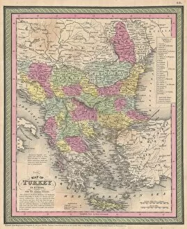 1853, Mitchell Map of Turkey in Europe and Greece, Greece, Balkans, Macedonia, topography