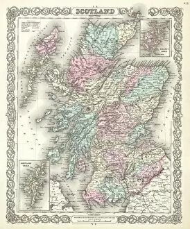 Old Antique View Gallery: 1855, Colton Map of Scotland, topography, cartography, geography, land, illustration