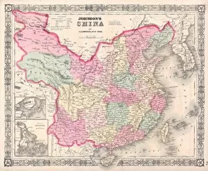 Maps Gallery: 1865, Johnson Map of China and Taiwan, topography, cartography, geography, land, illustration