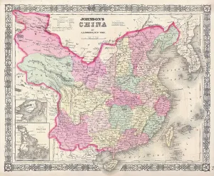 Maps Gallery: 1865, Johnson Map of China and Taiwan, topography, cartography, geography, land, illustration