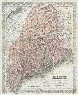Old Antique View Gallery: 1894, Colton Map of Maine, topography, cartography, geography, land, illustration