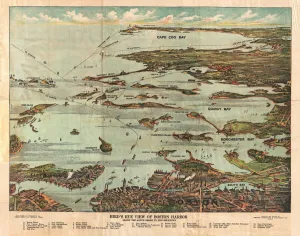 Old Antique View Gallery: 1899, View Map of Boston Harbor from Boston to Cape Cod and Provincetown, topography
