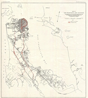 Old Antique View Gallery: 1907, Geological Survey Map of San Francisco Peninsula after 1906 Earthquake, topography