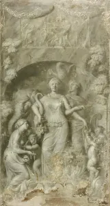 Allegory Charity female personification distributes money Allegory Charity female personification distributes money