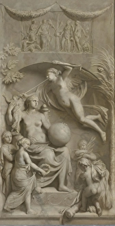Allegory Fame middle female personification sits Allegory Fame middle female personification sits
