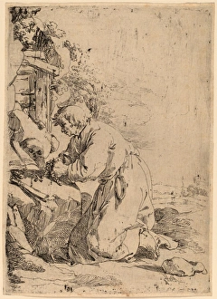 Andries Both (Dutch, 1611-1612 - 1641), The Kneeling Hermit Facing Left, etching Andries Both (Dutch, 1611-1612 - 1641), The Kneeling Hermit Facing Left, etching