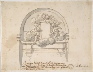Angels Supporting Frame 1674-1755 Pen brown ink Angels Supporting Frame 1674-1755 Pen brown ink
