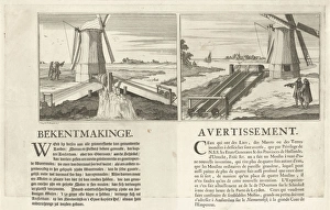 Announcement of a new type of water mill, ca. 1691, print maker: Caspar Luyken, 1691